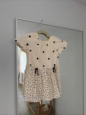 Zara Cream Polka Dot Kids Dress with Black Dots